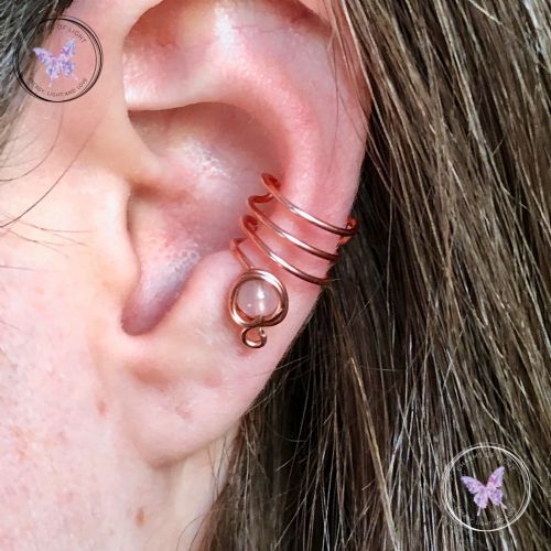 Rose Quartz Copper Ear Cuff